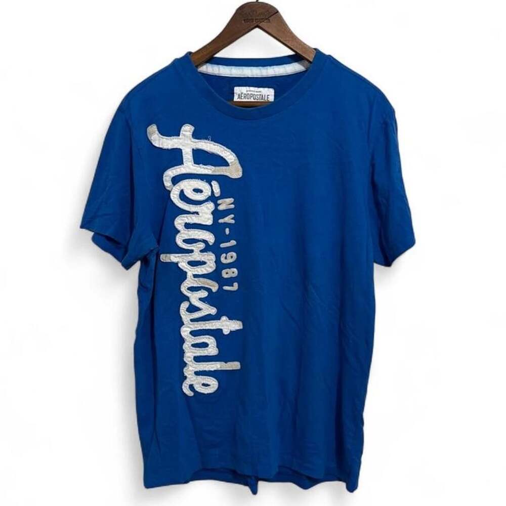 Aeropostale Vintage 1987 Applique T-Shirt Size L Royal Blue Y2K Graphic Tee